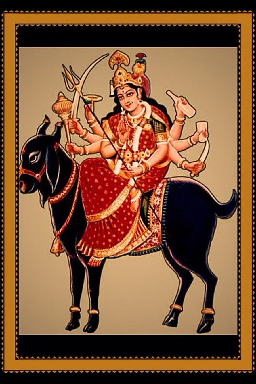 Meldi Maa Divine Deity Riding Black Horse Traditional Indian Artwork HD phone wallpaper