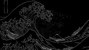 The Great Wave off Kanagawa by Hokusai - Black and White Line Art Wallpaper HD wallpaper