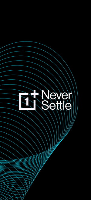 OnePlus Never Settle Logo with Blue Geometric Lines on Black Background HD phone wallpaper
