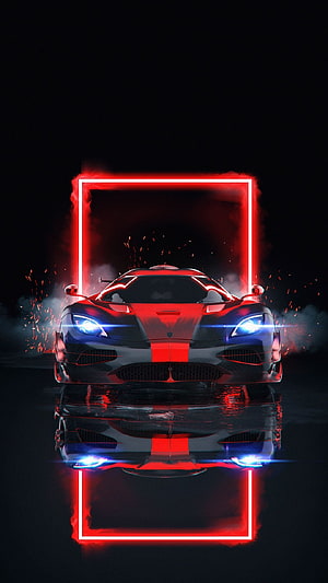 Koenigsegg Agera RS with Red Neon Frame and Reflection HD phone wallpaper