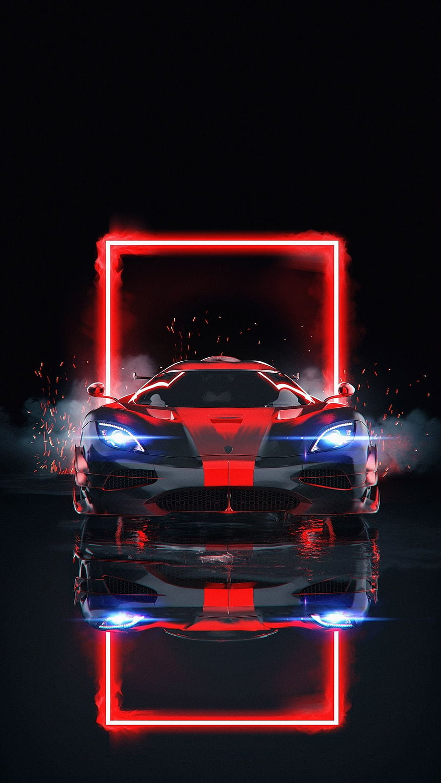 Koenigsegg Agera RS with Red Neon Frame and Reflection HD phone wallpaper