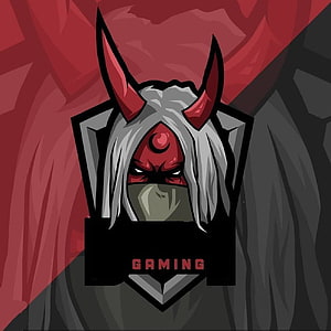 Fire Gaming Esports Team Logo with Horned Demon Mask and Red Background HD phone wallpaper