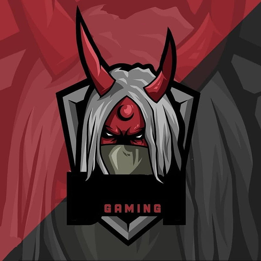 Fire Gaming Esports Team Logo with Horned Demon Mask and Red Background HD phone wallpaper