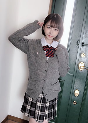 Eimi Fukada in a Grey Cardigan and Plaid Skirt School Uniform HD phone wallpaper