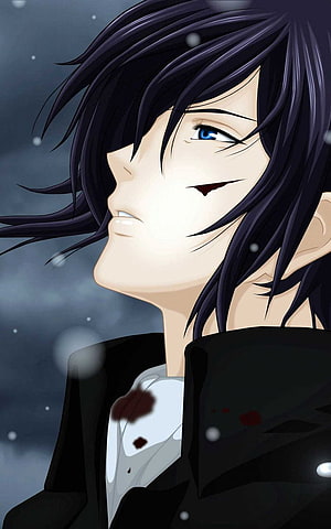 Anime Male Character With Black Hair And Blue Eyes In Snowy Scene HD phone wallpaper