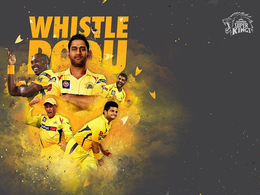 Chennai Super Kings Cricket Team Players in Yellow Uniforms with Dynamic Splash Background HD wallpaper