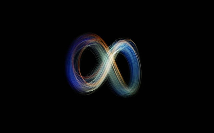 Glowing Infinity Symbol with Multicolored Light Trails on Black Background HD wallpaper