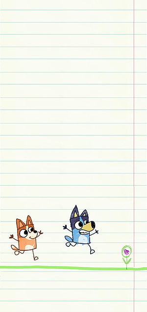 Bluey and Bingo Cartoon Characters on Lined Notebook Paper HD phone wallpaper