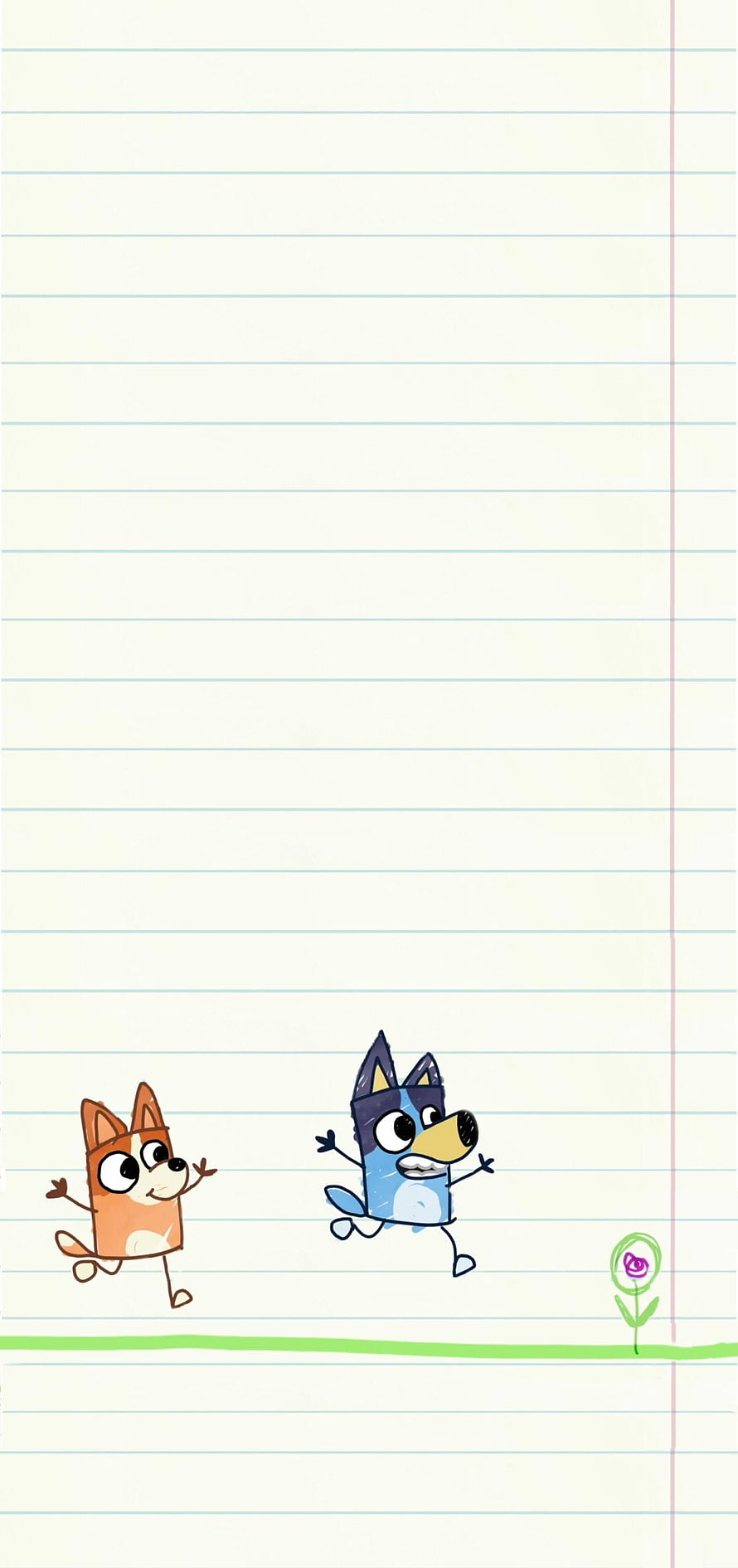 Bluey and Bingo Cartoon Characters on Lined Notebook Paper HD phone wallpaper