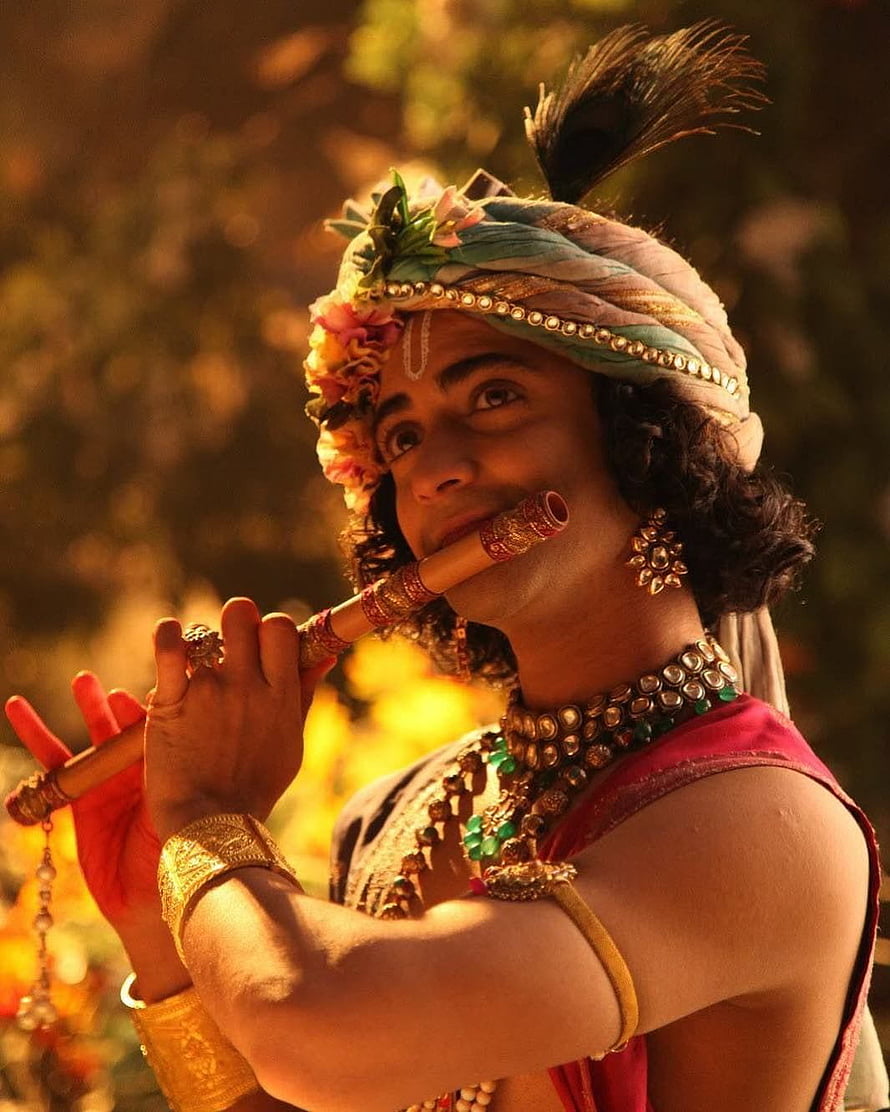 Sumedh Mudgalkar as Krishna Playing the Flute in Traditional Indian Attire HD phone wallpaper