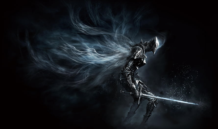 Dark Souls III Soul of Cinder Knight with Glowing Sword and Ethereal Smoke HD wallpaper