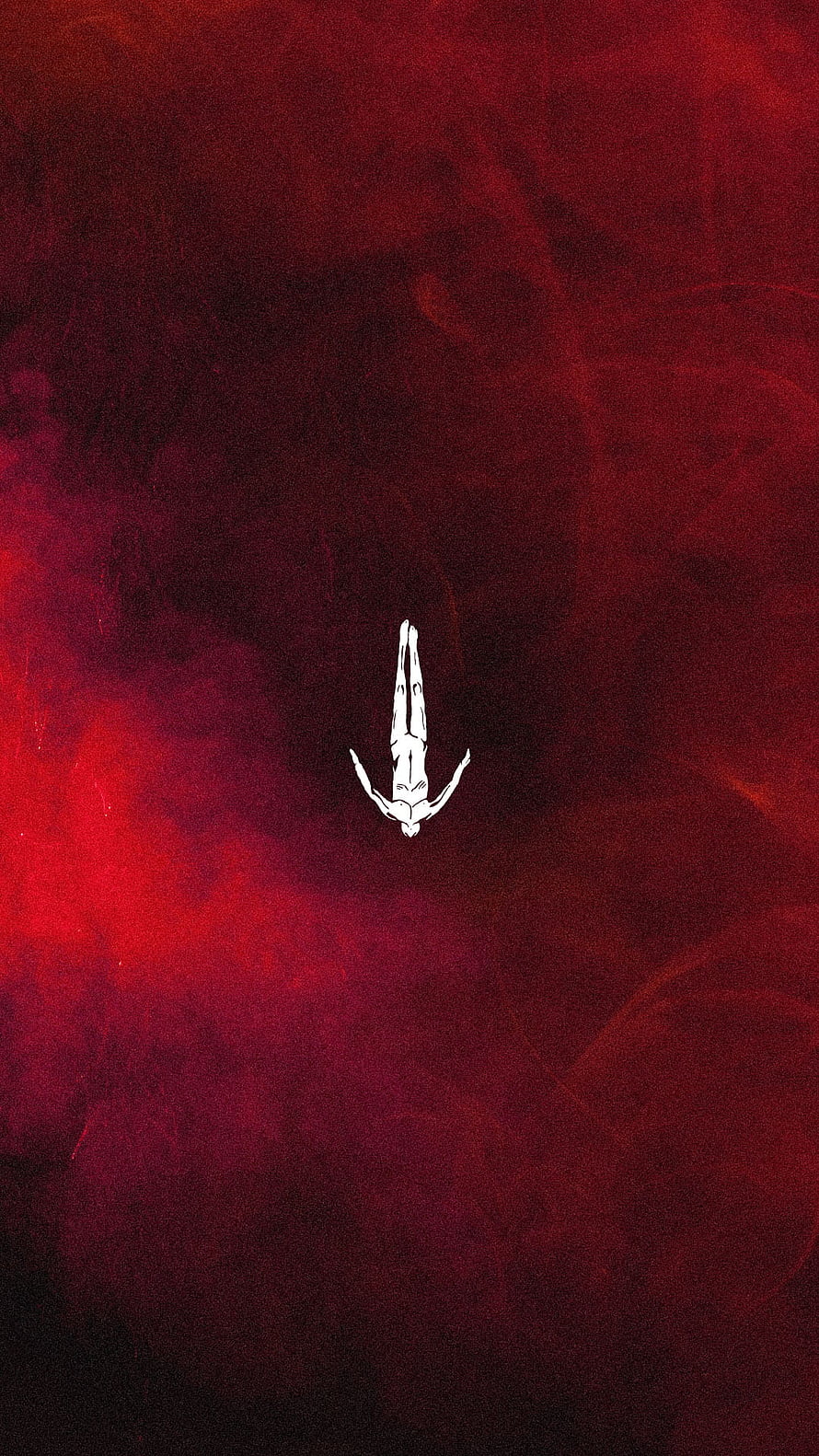 White Human Figure Falling Through Deep Red Abstract Void Background, Afterlife, techno HD phone wallpaper