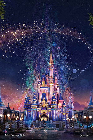 Disneyland Resort 50th Anniversary Castle Celebration with Fireworks and Sparkles HD phone wallpaper