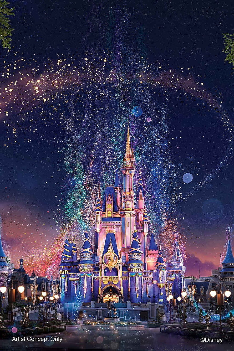 Disneyland Resort 50th Anniversary Castle Celebration with Fireworks and Sparkles HD phone wallpaper