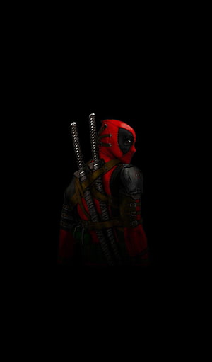 Deadpool in Dark Tactical Gear with Dual Katanas Against Black Background HD phone wallpaper