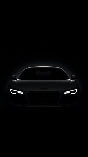 Audi R8 Front View in Dark with Glowing LED Headlights HD phone wallpaper