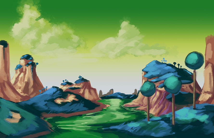 Stylized Digital Painting of the Alien Planet Namek Landscape HD wallpaper