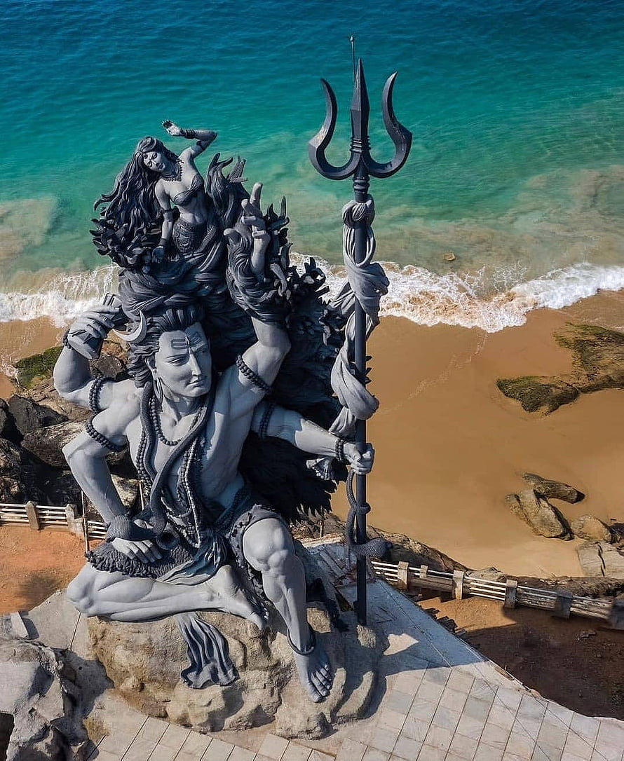 Shiva Nataraja Statue at Azhimala Beach in Kerala with Turquoise Ocean and Sandy Shore HD phone wallpaper