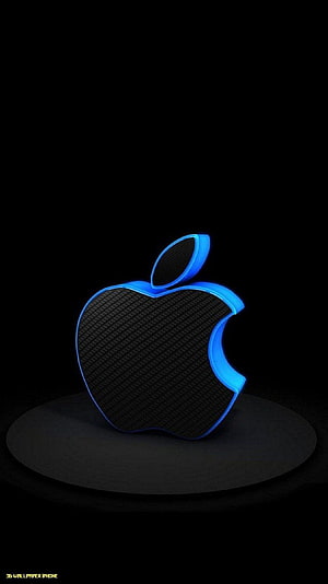 3D Apple Logo with Blue Neon Glow and Carbon Fiber Texture on Black Background HD phone wallpaper