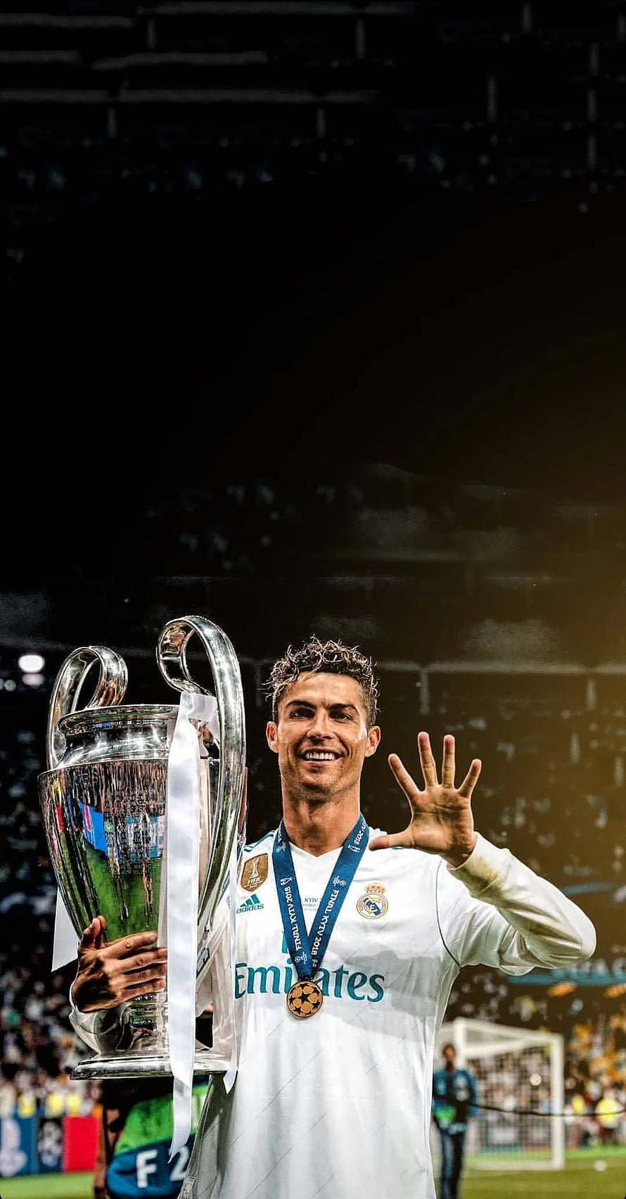 Cristiano Ronaldo Celebrating With Champions League Trophy In Real Madrid Kit HD phone wallpaper