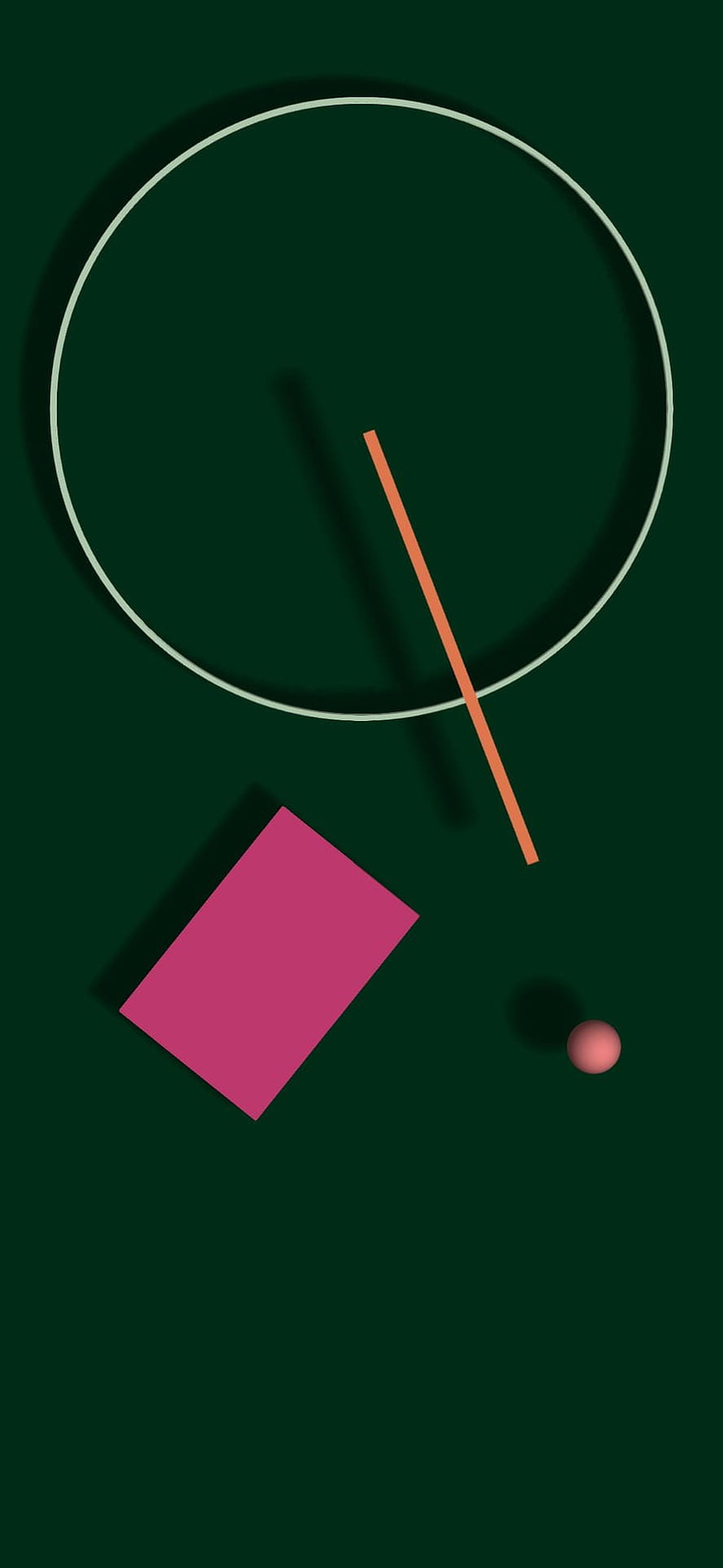 Abstract Geometric Shapes on Dark Green Background with Pink Square and Orange Line HD phone wallpaper