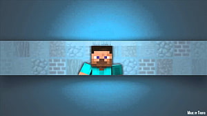 Steve from Minecraft Peeking Over a Blocky Wall in Blue Lighting HD wallpaper