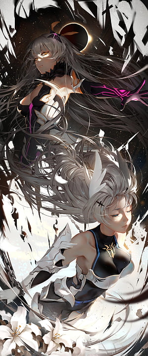 Honkai Impact 3rd Anime Artwork Featuring Two Female Characters in Dynamic Black and White Composition HD phone wallpaper