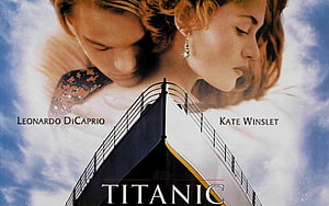 Titanic Movie Poster Featuring Leonardo DiCaprio and Kate Winslet with Ship Bow HD wallpaper