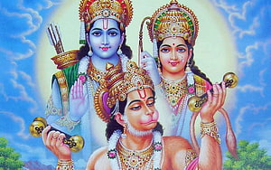 Hindu Deities Ram Sita and Hanuman with Mace and Bow, Hanuman Rama And Sita, ram sita HD wallpaper