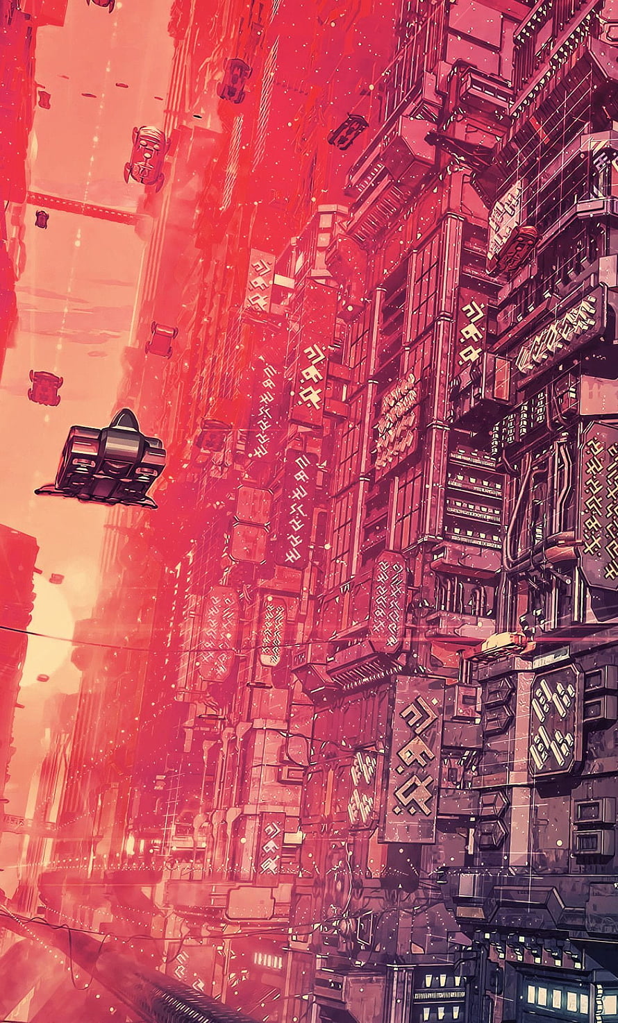 Futuristic Cyberpunk Cityscape with Flying Vehicles and Neon Signs HD phone wallpaper