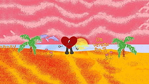 Bad Bunny Un Verano Sin Ti Cartoon Heart Beach Scene HD wallpaper