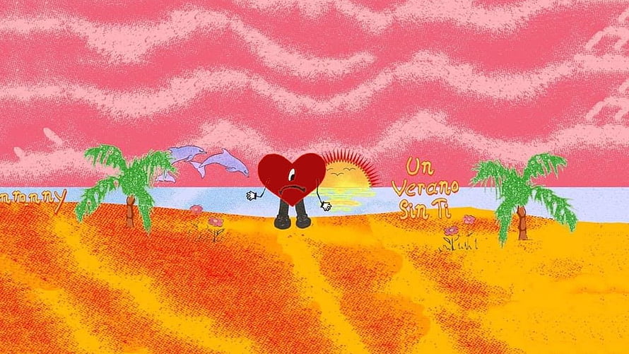 Bad Bunny Un Verano Sin Ti Cartoon Heart Beach Scene HD wallpaper