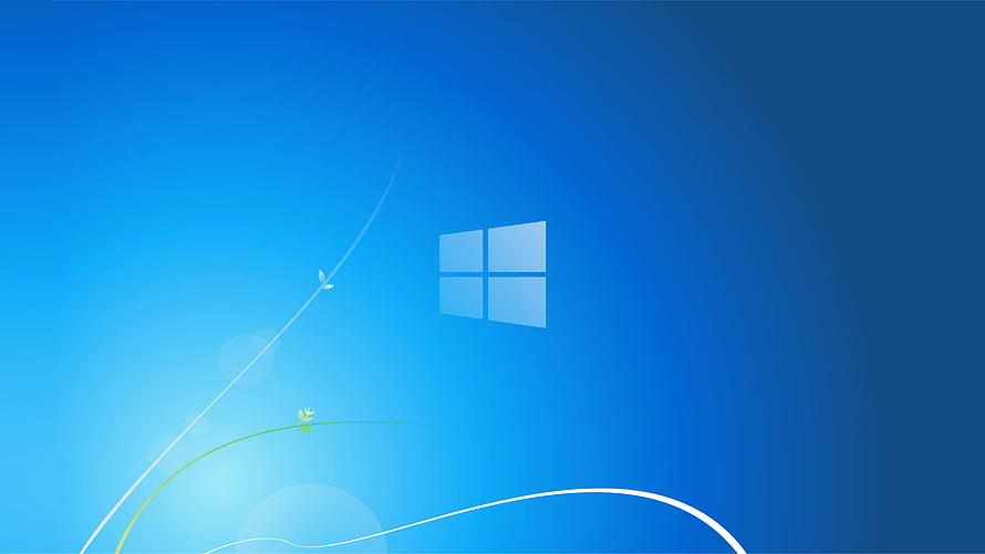 Windows 7 Aero Blue Gradient Desktop with Flowing Curves and Minimalist Window Logo HD wallpaper