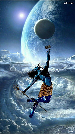 Cosmic Nataraja Shiva Dancing Amidst Swirling Clouds and Celestial Spheres HD phone wallpaper