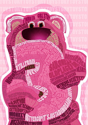 Lotso from Toy Story 3 in a pink typographic word-art silhouette HD phone wallpaper