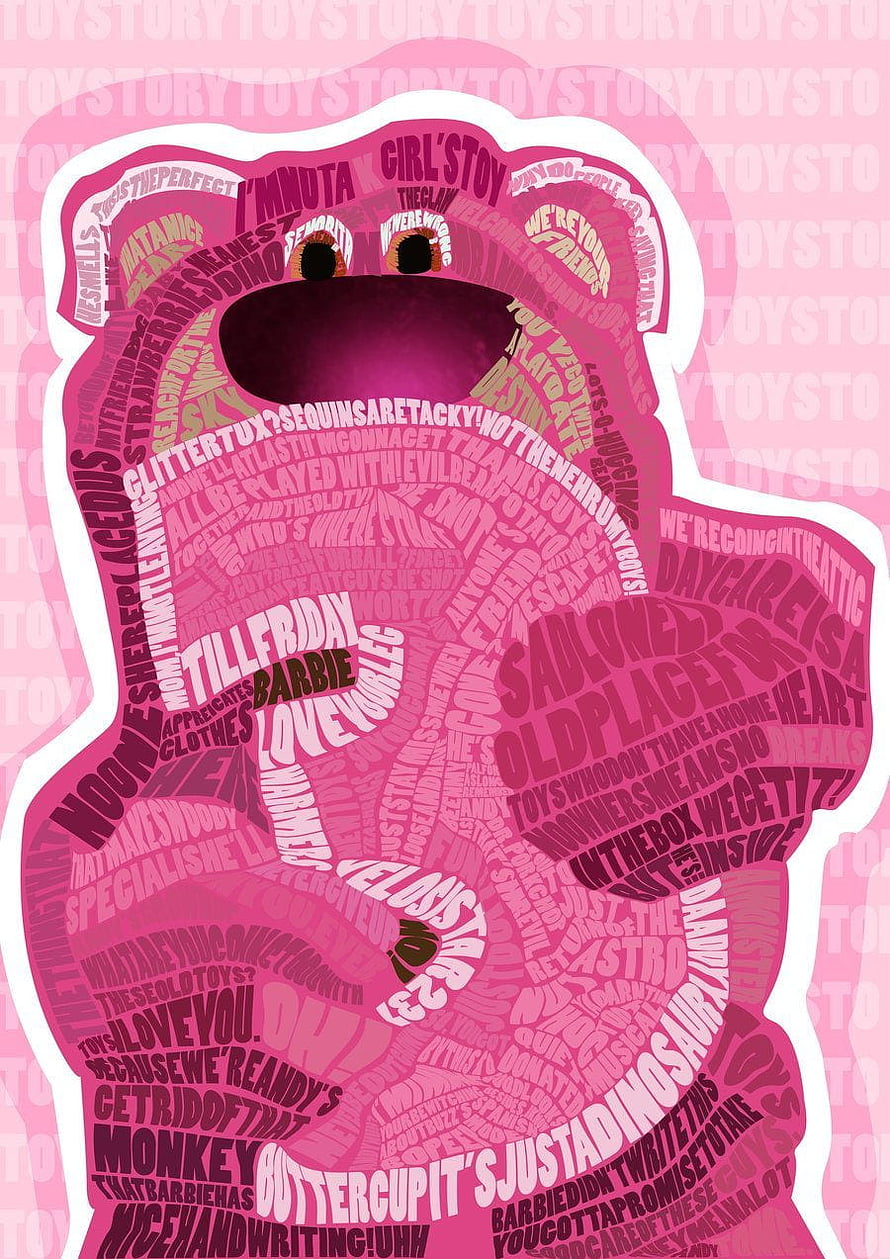 Lotso from Toy Story 3 in a pink typographic word-art silhouette HD phone wallpaper