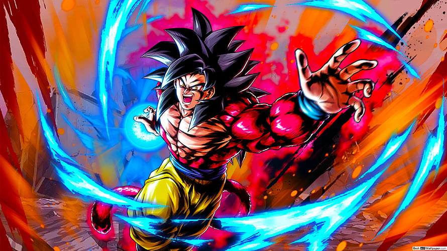 Full Power Super Saiyan 4 Goku Dragon Ball Legends Artwork with Blue Energy Aura HD wallpaper