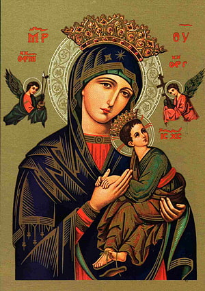 Our Lady of Perpetual Help Orthodox Icon with Angels and Christ Child HD phone wallpaper