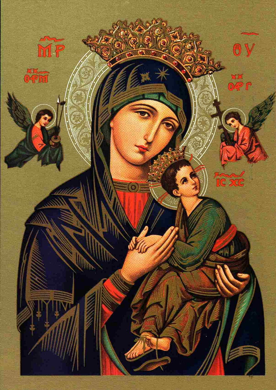 Our Lady of Perpetual Help Orthodox Icon with Angels and Christ Child HD phone wallpaper
