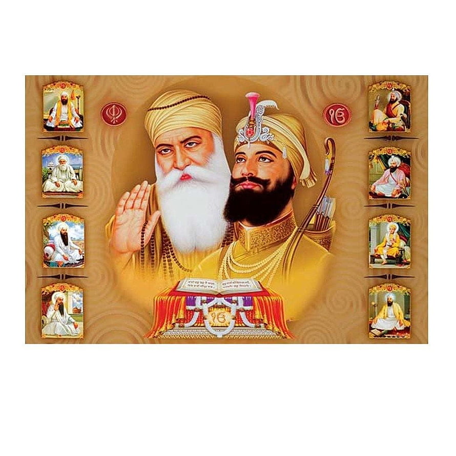 Sri Guru Granth Sahib Ji and Guru Gobind Singh Ji with Ten Sikh Gurus Portrait HD phone wallpaper