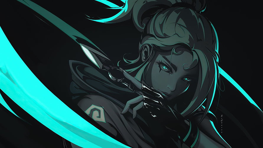 Jett from Valorant in a dark stylized digital illustration with glowing cyan energy accents HD wallpaper