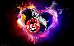 1. FC Köln Goat Emblem With Fiery Neon Smoke Swirls on Dark Background HD wallpaper