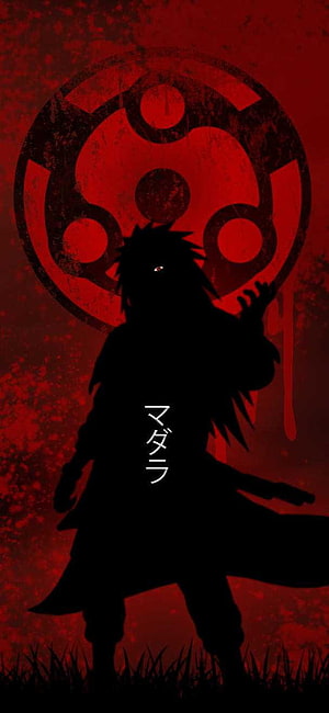 Madara Uchiha Silhouette With Infinite Tsukuyomi Moon Symbol Anime Wallpaper HD phone wallpaper