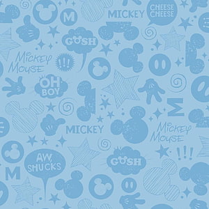 Mickey Mouse Blue Pattern Wallpaper with Stars and Speech Bubbles HD phone wallpaper