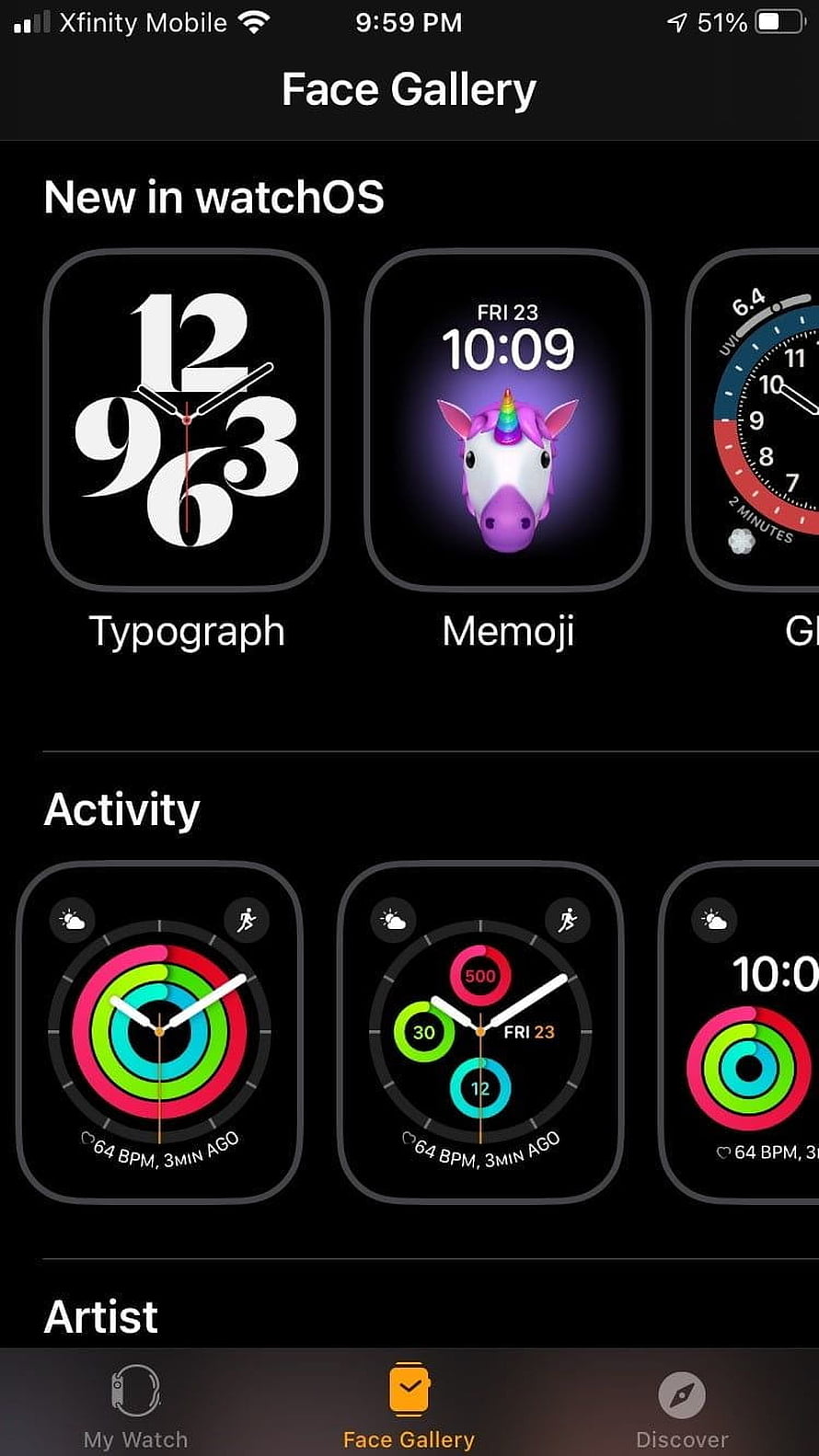 Apple Watch Face Gallery with Activity Rings and Memoji Unicorn Design HD phone wallpaper