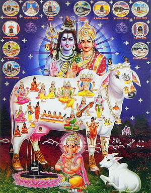 Sacred Hindu Deities Shiva Parvati Nandi Bull Ganesha Mythological Art HD phone wallpaper