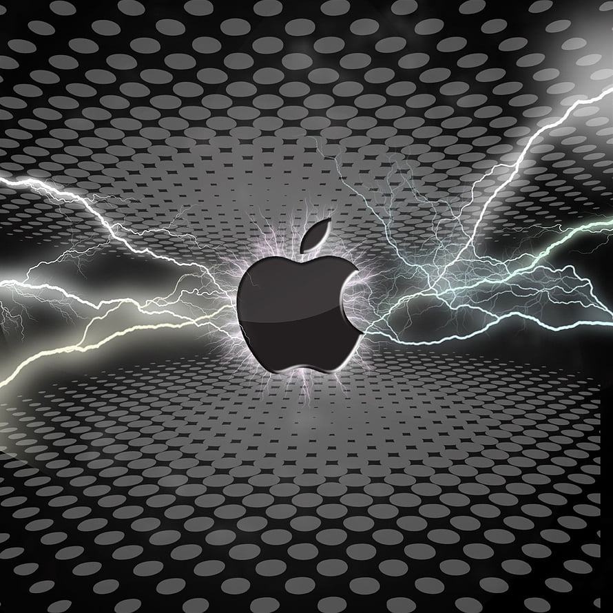 Apple Logo with Electric Lightning on Dark Perforated Metal Background HD phone wallpaper