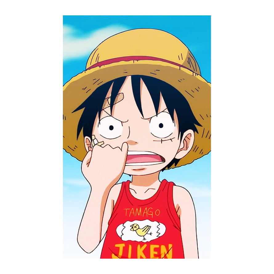 Monkey D. Luffy from One Piece in a red tank top with a shocked expression HD phone wallpaper