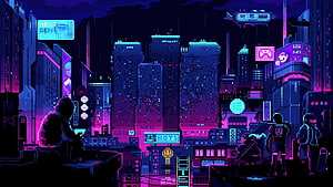 Neon Cyberpunk Cityscape Pixel Art Wallpaper HD wallpaper