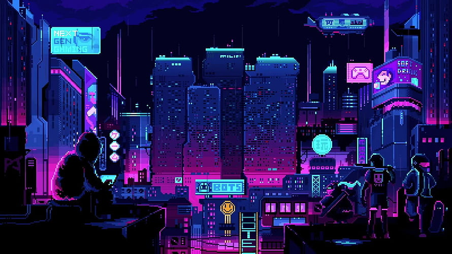 Neon Cyberpunk Cityscape Pixel Art Wallpaper HD wallpaper